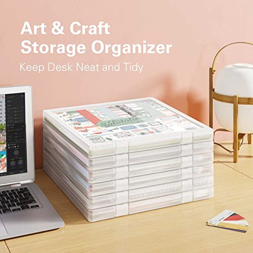 iBune 4 Pack 12x12 Scrapbook Paper Storage, Plastic Storage Organizers Craft Storage Box, Art Supply Puzzle Storage Box, Inner Size 12.2 x 12.2 x 0.85 in