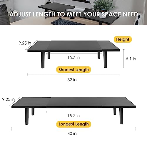 Across-Star Dual-Monitor-Stand-Riser-For-Desk Adjustable Length 32-40 Inch,Large Desktop Computer Monitor Riser For 2 Screens,Desk Shelf Organizer Riser Stand For Computer/Laptop/PC/Printer/TV Black
