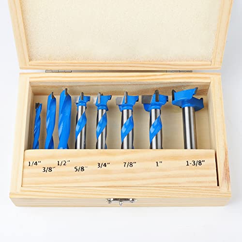 Forstner Bit Set, Wood Drilling, w/Carbide Tipped 8 Plus Piece Set by KOWOOD