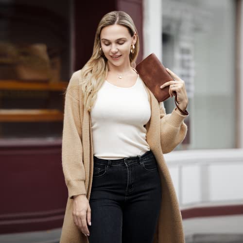 CLUCI Women Wallet Large Leather RFID Blocking Designer Zip Around Card Holder Organizer Ladies Travel Clutch Wristlet Brown