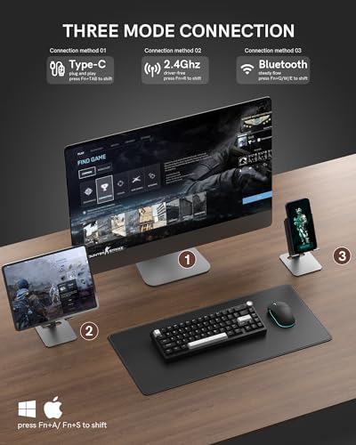 Womier SK65 Wireless Mechanical Gaming Keyboard, 60 Percent Retro Creamy Black Aluminium Keyboard, Bluetooth 5.0/2.4GHz/USB-C Wired Hot Swappable Custom RGB Backlit Keyboard for Mac Computer PC