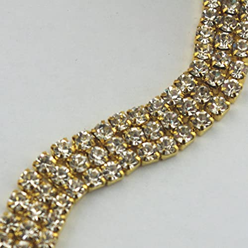 AEAOA 1 Yard 3 Rows 4mm Close Rhinestone Chain Wedding Decorations Party Decoration Craft Costume Applique (Silver+AB rhinestone)