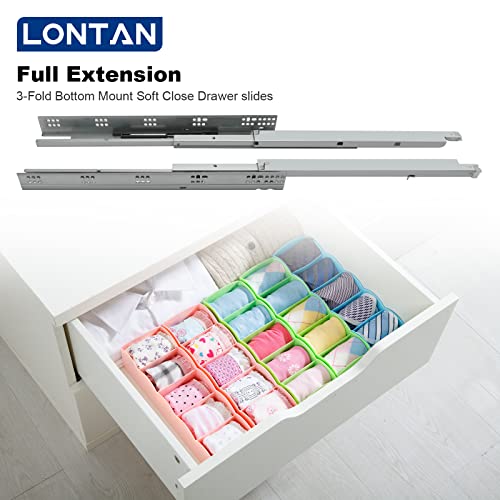 LONTAN 6 Pair UnderMount Drawer Slides 18 inch, Full Extension Soft Close Concealed Drawer Runners,Bottom Mount Heavy Duty Drawer slides-100lb Capacity Rails