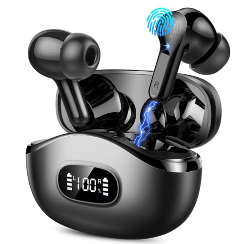 Wireless Earbuds, 2024 Bluetooth Headphones 5.3 HiFi Stereo Ear buds with ENC Noise Cancelling Mics, 40H Bluetooth Earbuds with Dual LED Display Charging Case, IP7 Waterproof Earphones for Android iOS
