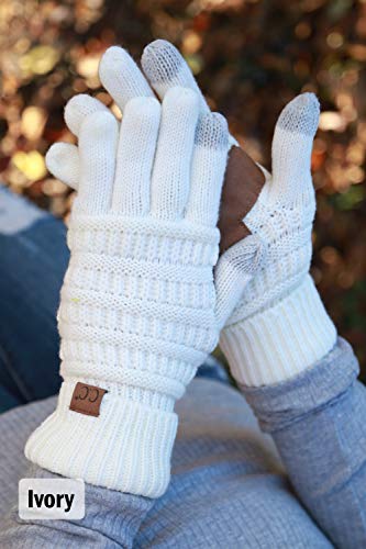 Funky Junque Funky Gloves Women's Knit Touchscreen Winter Gloves with Grippers, Warm Fleece Lined Gloves for College Girls - Ivory