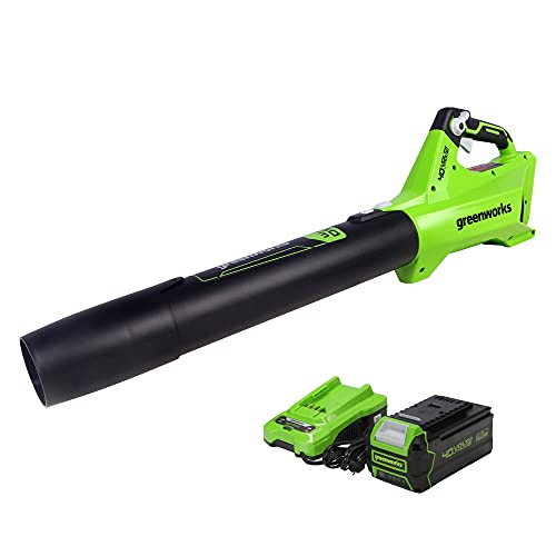 Greenworks 40V (130 MPH / 550 CFM / 75+ Compatible Tools) Cordless Brushless Axial Leaf Blower, 4.0Ah Battery and Charger Included