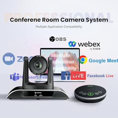 TONGVEO All-in-One Conference Room Video Camera System Bundle HD 1080P 60fps 3X Optical Zoom USB3.0 HDMI PTZ Camera and Bluetooth Conference Speakerphone with Microphones