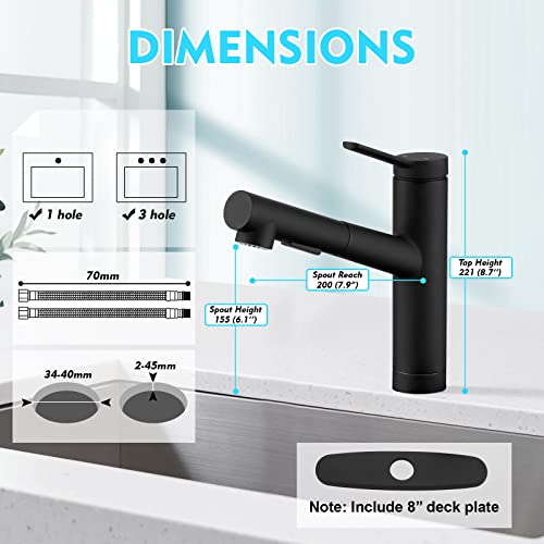 CREA Kitchen Bar faucets,Black Kitchen Sink Faucet Pull Out Sprayer Utility Small Prep Wet Bar Single Handle Hole,Commercial Modern rv Sink Low Arc Faucet Outdoor Laundry