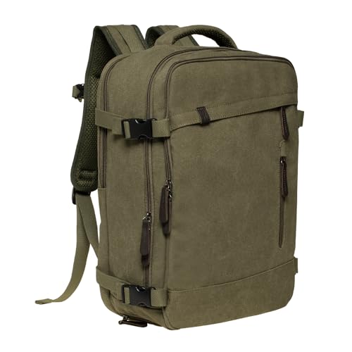 KAUKKO Thick Canvas Travel Backpack, Flight Approved Carry On Backpack with Shoe Pouch and 15.6 inch Laptop Compartment, 40L Luggage Casual Daypack Weekender Bag 10-ARMYGREEN