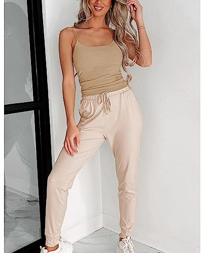 zhaistar Women's Ribbed Spaghetti Strap Tank Tops Sexy Cami Crop Top Casual Summer Apricot S