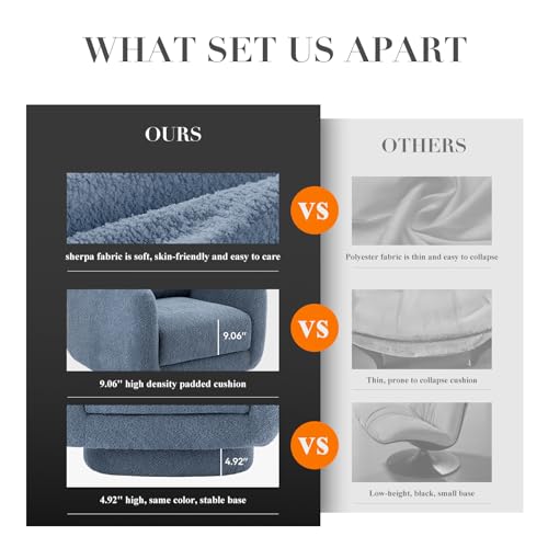 COLAMY Swivel Accent Chairs,Living Room Chair Upholstered Barrel Wide Modern Sofa Armchair Comfy Corner Bedroom Round Chair,Bue