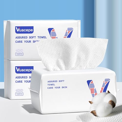 Vuacepe Face Towels Disposable Clean Face Towels, Cotton Makeup Remover Face Wipes, Disposable Large Facial Towels, Facial Cleansing Wipes for Sensitive Skin, Travel Hotel Essentials 50 Count (1 Pack)