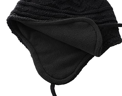 Connectyle Toddler Boy Knit Winter Hat with Ear Flaps Knit Kids Hat with Pompom Fleece Lined Beanie Cap M Blue+Purple
