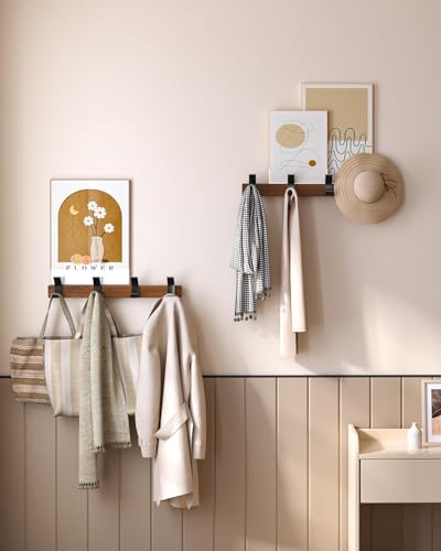 Statiem Coat Rack Wall Mount Coat Hooks, Wooden Black Coat Rack with 4 Hooks Aluminum Wall Hook Rack for Hanging Coat Hat Bag Towel Hanger Rustproof Walnut Wood Coat Holder 15.7 Inches