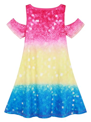 COTRIO Unicorn Casual Dresss for Girls Skater Dress Twirl Swing Skirt Toddler Kids Cartoon Print Playwear Sundress Size 4t (3-4 Years, Blue)