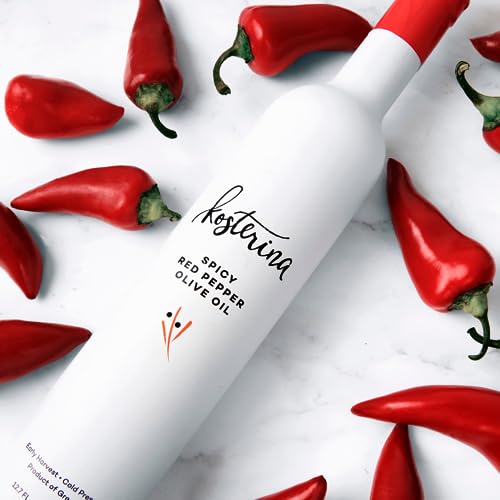 Spicy Red Pepper Olive Oil, Cold-Pressed EVOO, Made from 100% Pure Early Harvested Koroneiki Olives, Authentic Mediterranean Flavors, Incredible Superfood, Smooth & Fresh Taste (12.7 oz)