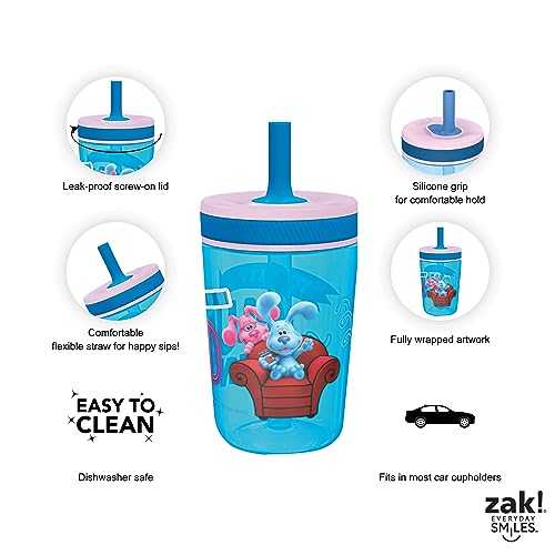 Zak Designs 15oz Blue's Clues Kelso Tumbler Set, Leak-Proof Screw-On Lid with Straw Made of Durable Plastic and Silicone, Perfect Bundle for Kids, 1 Count (Pack of 1)
