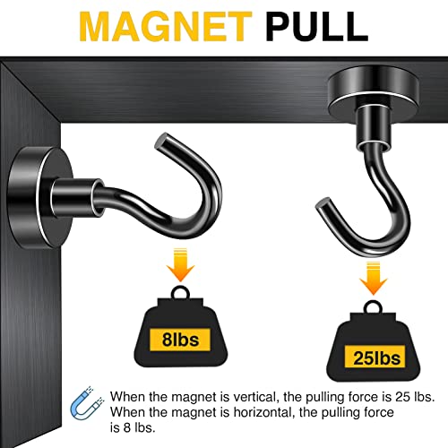 DIYMAG Magnetic Hooks, 25Lbs Facilitate Hook Neodymium Magnet Hooks with Nickel Coating for Cruise,Kitchen, Home, Workplace, Office and Garage etc, 10 Packs (Black)