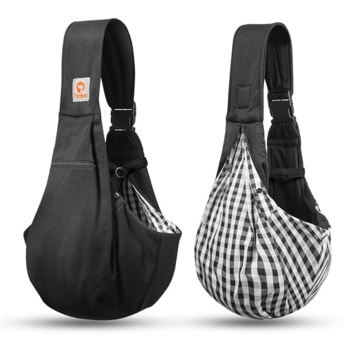 Tomkas Small Dog Sling Carrier - Adjustable Strap & Zip Pocket - for 3-10 lbs Pets(Black)