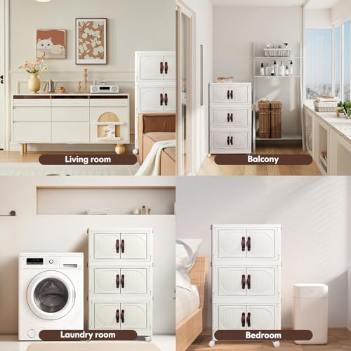 KHS Plastic Storage Bins Organizer, 4 Pack 23.3QT Stackable Storage Bins with Doors, Collapsible Storage Bins Containers for Closets Kitchen Bedroom