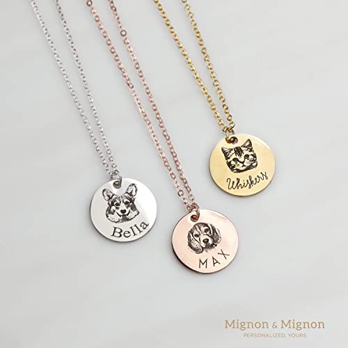 MignonandMignon Personalized Dog Necklace for Women Memorial Gifts for Mom Pet Portrait Custom Cat Name Unique Animal Picture Mother's Day Gift -LCN-AP (Gold)