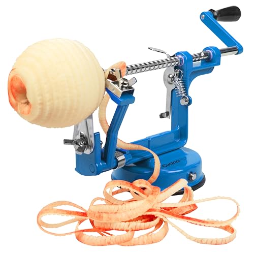 Apple Peeler and Corer by Cucina Pro - Long Lasting Chrome Cast Iron with Countertop Suction Cup, Teal