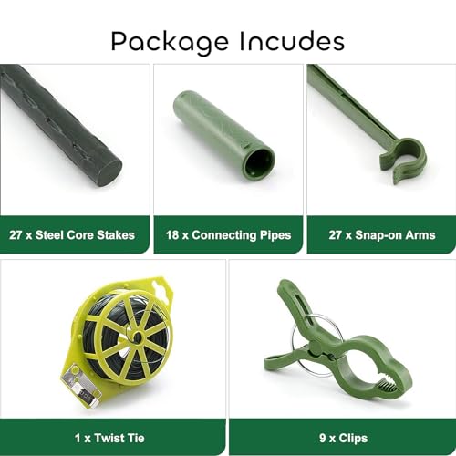 GROWNEER 3 Packs Tomato Cages for Garden, 51 Inches Tomato Trellis Plant Stakes Support, Tomatoes Plant Cage with 9Pcs Clips and 328Ft Twist Tie, for Vegetable Flowers Fruits Vertical Climbing Plants