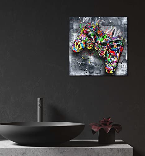 JKWALL77 Graffiti Canvas Wall-Art For Bedroom - Gaming Wall Art For Teen Boys - Abstract Painting Pop Art Modern Home Wall Decor Ready to Hang Size 14" x 14"