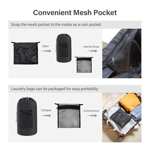 WOOHA 95L Backpack Travel Laundry Bag with Shoulder Straps and Mesh - Durable Polyester Laundry Hampers for Travel, Apartments, Laundromats and Universities (Black)