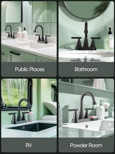 Cobbe Black Bathroom Faucets 3 Hole, 4 Inch Bathroom Sink Faucet with Pop Up Drain and 2 Supply Hoses, 2 Handle Centerset Bathroom Faucet for Sink Vanity, Matte Black