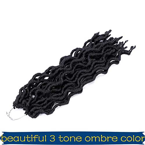 14 Inch Goddess Faux locs Crochet Hair 6 Packs/Lot Soft Gypsy Locs Wavy Crochet Braids Dreadlocks 3 Tone Curly Wavy Twist Braiding Hair Extensions African Roots Braid(#1B)