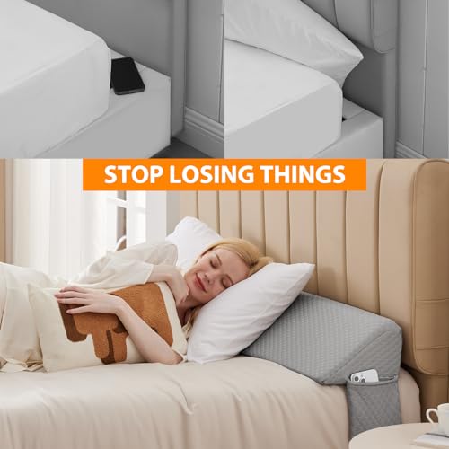 Ruqmuis Queen Bed Wedge Pillow for Headboard, Bed Gap Filler, Mattress Gap Filler Queen, Fill The Gap (0-7") Between Headboard and Mattress (Grey, 60"x10"x6")