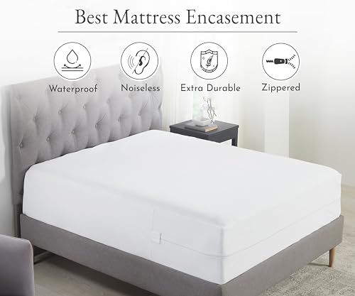 California Design Den 100% Waterproof Zippered Mattress Encasement - Twin Mattress Cover - 6 Sided Protection - Premium Quality, Breathable and Durable Twin Box Spring Cover (White)