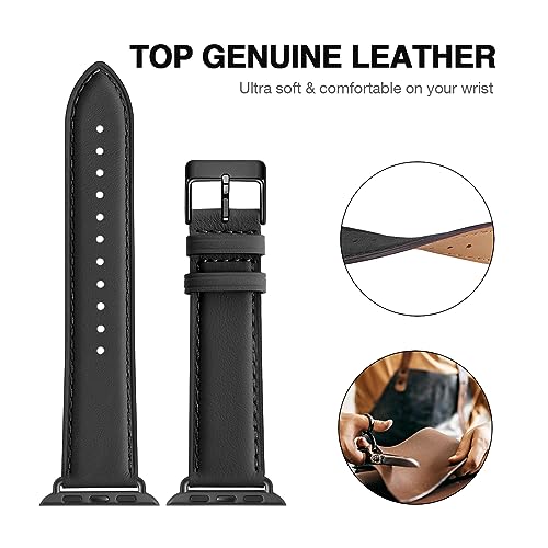 OMIU Square Bands Compatible with Apple Watch Band 38mm 40mm 41mm 42mm 44mm 45mm 49mm, Genuine Leather Wristband Starp for iWatch SE Series 9 8 7 6 5 4 3 2 1 Ultra for Women Men(Dark Blue/Black)