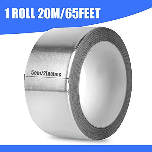 Aluminum Foil Tape, 2 inch x 65 Feet (3.9 mil), Insulation Adhesive Metal High Temperature Heavy Duty HVAC Tape, Silver for Ductwork, Dryer Vent, HVAC