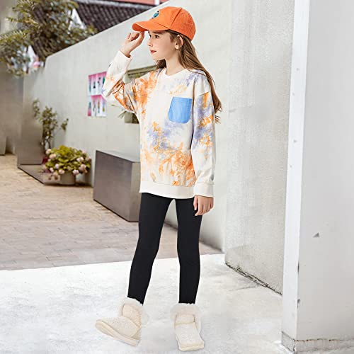 Girls Winter Warm Leggings Kids Fleece Lined Thick Basic Full Pants for 3-11 Years Green
