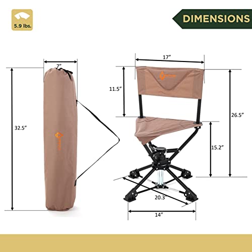 ARROWHEAD OUTDOOR 360° Degree Swivel Hunting Chair Stool Seat, Perfect for Blinds, No Sink Feet, Supports up to 450lbs, Carrying Case, Steel Frame, Fishing, High-Grade 600D Canvas, USA-Based Support