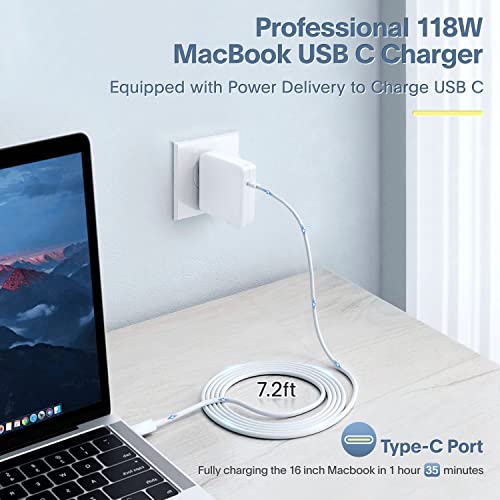 Mac Book Pro Charger - 118W Power Adapter Compatible with USB C Port MacBook Pro & MacBook Air 13, 14, 15, 16 inch, New ipad Pro and All USB C Device, 6.6ft USB-C to C Charge Cable
