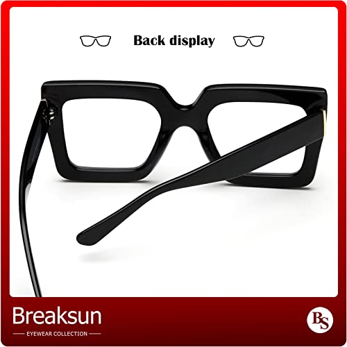 Breaksun Oversized Blue Light Glasses for Women Fashion Thick Square Computer Eyewear Non-Prescription Black Glasses (White)