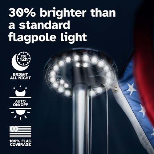 Flag Pole Light Solar Powered - 26 LED Solar Light for Flagpole - Light Up American Flag Outdoor with Solar Flag Pole Light from Dusk to Dawn for 12 Hours - 100% Coverage Silver Flag Light (Silver)