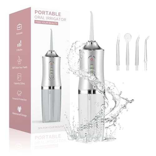 Water Dental Flosser Oral Irrigator with 3 Modes Cordless Water Teeth Cleaner Pick 4 Tips, IPX7 Waterproof Rechargeable Portable Powerful Battery for Travel & Home Braces & Bridges Care (X)