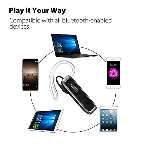 Marnana Bluetooth Headset, Hands-Free Wreless Bluetooth Earpiece with 18 Hours Playtime and Noise Cancelling Mic for iPhone Samsung Android Cell Phone Truck Driver - Black