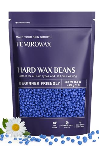 FEMIROWAX Wax Beads, 1lb Hard Wax Beans for Hair Removal Sensitive Skin with Chamomile Formula Waxing Beads for Full Body Brazilian Bikini Face Eyebrow at Home Wax Refill for Women Men