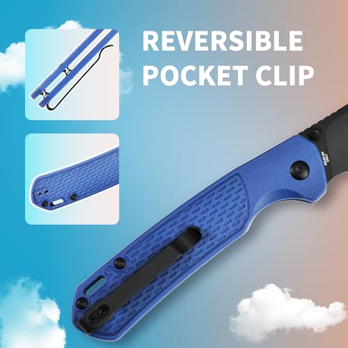 CJRB Pyrite-Light Pocket Knife, Folding Knife with 3.34'' AR-RPM9 Steel Blade Small Pocket Knife with Pocket Clip for Men Women, EDC Knife for Camping Survival Hiking Knives J1945 Blue