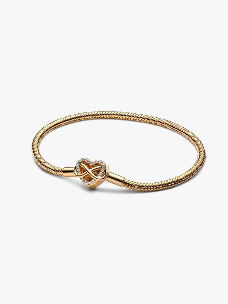PANDORA-Sparkling Infinity Heart Clasp Snake Chain Bracelet-Gold plated-20 -With Gift Box