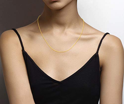 Miabella Italian Solid 18K Gold Over 925 Sterling Silver 2mm, 3mm Diamond-Cut Braided Rope Chain Necklace for Men Women, Made in Italy (2mm, Length 16 Inches)