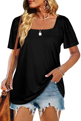 WIHOLL Womens Tops Short Sleeve Solid Color Casual Basic Tee Shirts Summer Tops Valentines Day Red S
