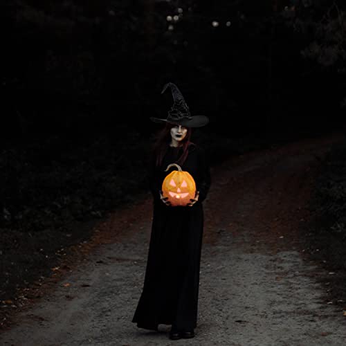 UTTPLL Halloween-Witch-Costume-Accessory-Cosplay Womens Ruched Witches Hats Wizard Headwear Girls Wide Brim Pointed Hat Magic Party Christmas Masquerade Carnivals Black