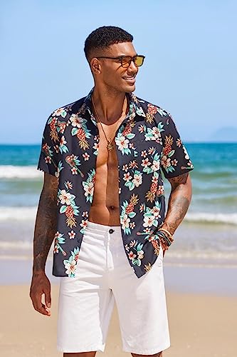 COOFANDY Shirts for Men Short Sleeve Mens Floral Hawaiian Shirt Casual Button Down Tropical Shirt Summer Beach Shirt