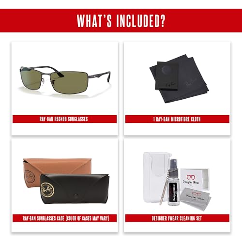 Ray-Ban RB3498 002/9A 64MM Black/Plastic Lens G-15 Green Polarized Rectangular Sunglasses For Men + BUNDLE with Designer iWear Eyewear Kit